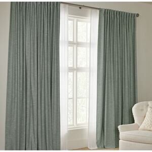 Set/2 Pottery Barn Custom Emery Linen Blackout Curtain Panel Mineral Blue 72x102